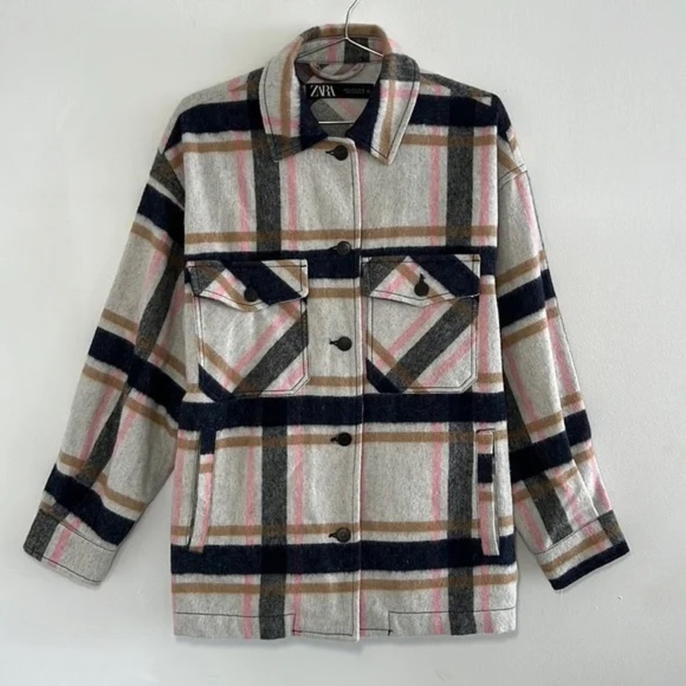 NWOT Zara Wool-Blend Plaid Flannel Oversized Shacket